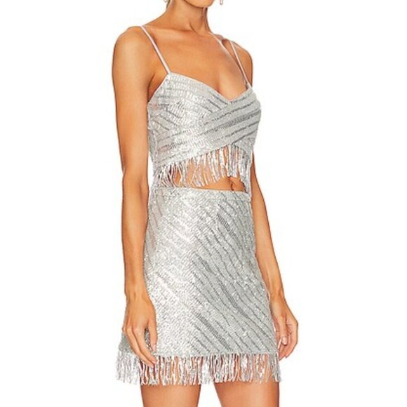 NEW Saylor Persephone Top & Mini Skirt Set XS Platinum Revolve NWOT - Picture 2 of 8